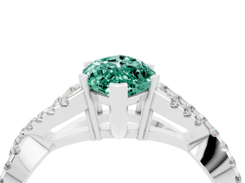 White gold Marquise Cut Green Sapphire Solitaire Ring with Four-Prong Setting and Twisted Pavé Band_4