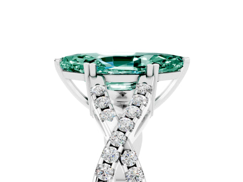 White gold Marquise Cut Green Sapphire Solitaire Ring with Four-Prong Setting and Twisted Pavé Band_5