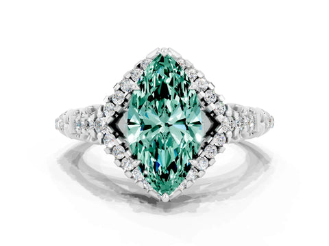 White gold Marquise Cut Green Sapphire Solitaire Ring with Hidden Halo and Pavé Band_12