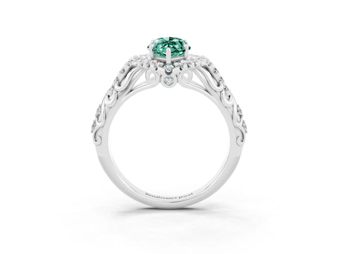 White gold Marquise Cut Green Sapphire Solitaire Ring with Hidden Halo and Pavé Band_15