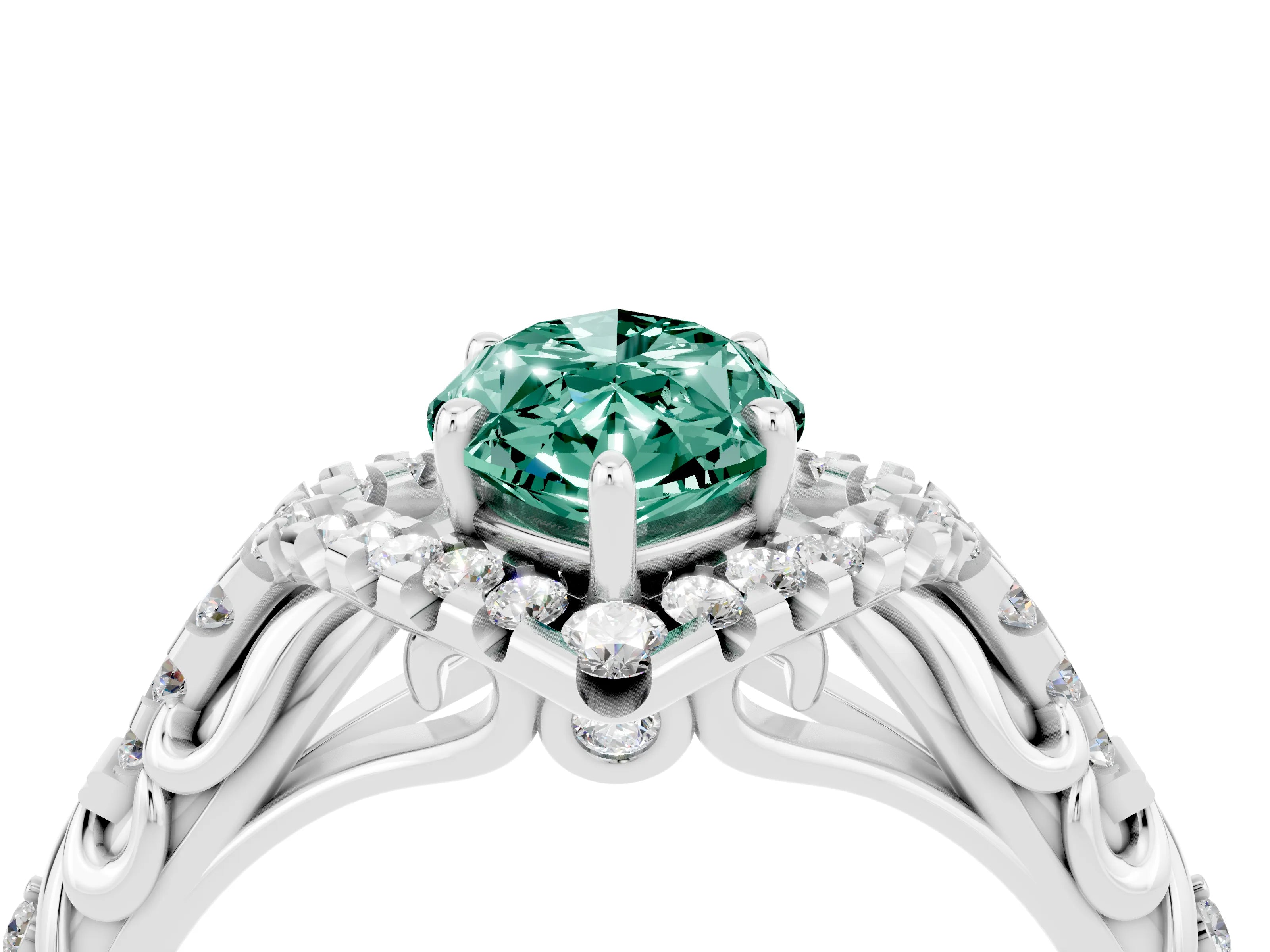 White gold Marquise Cut Green Sapphire Solitaire Ring with Hidden Halo and Pavé Band_16