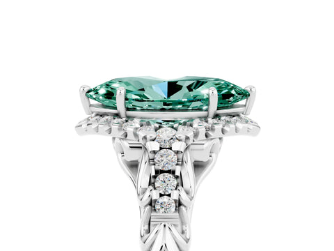 White gold Marquise Cut Green Sapphire Solitaire Ring with Hidden Halo and Pavé Band_17