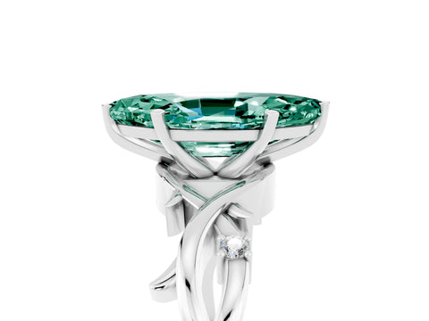 White gold Marquise Cut Green Sapphire Solitaire Ring with Milgrain Pavé Band and Four-Prong Setting_17