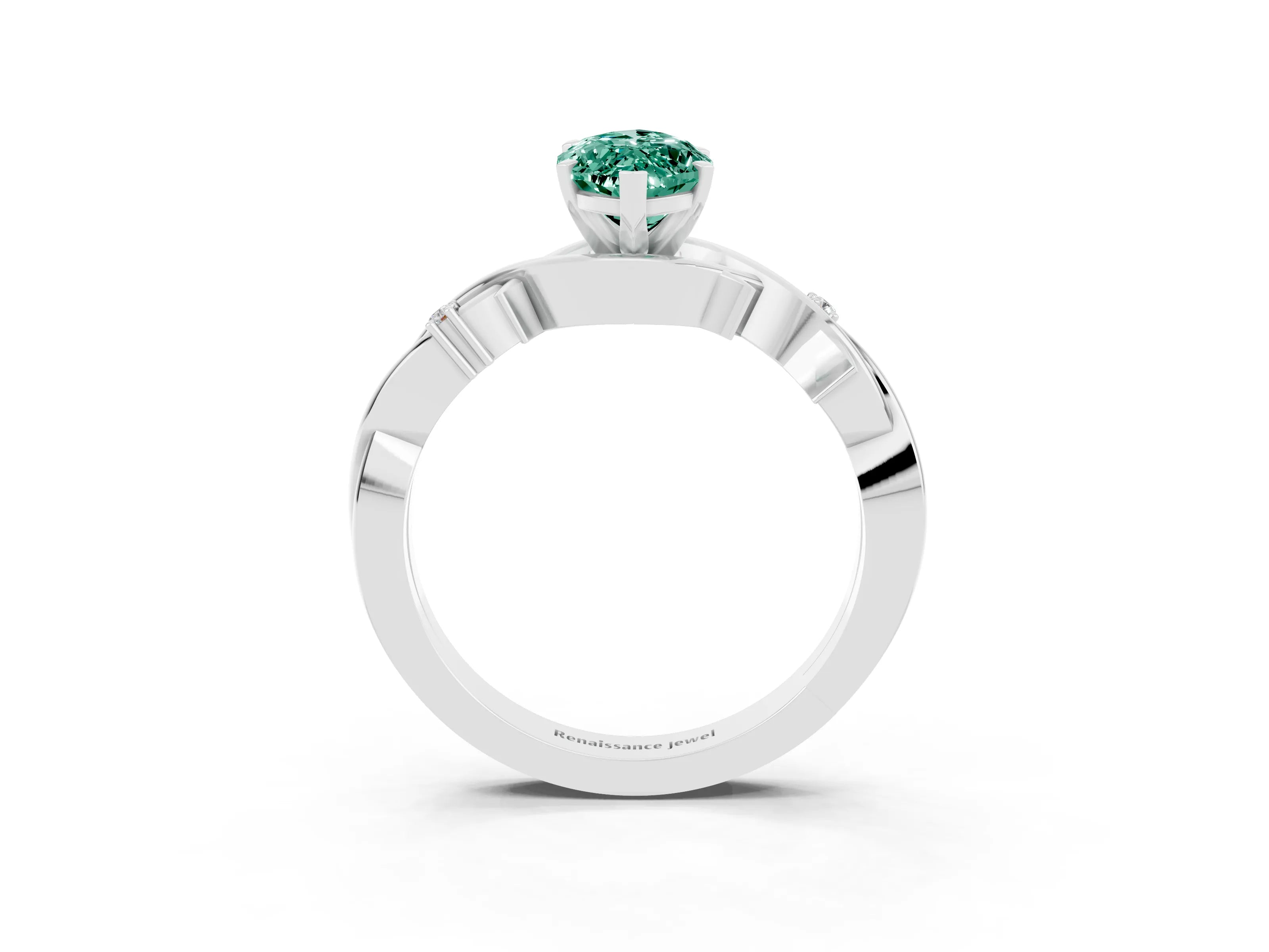 White gold Marquise Cut Green Sapphire Solitaire Ring with Milgrain Pavé Band and Four-Prong Setting_39