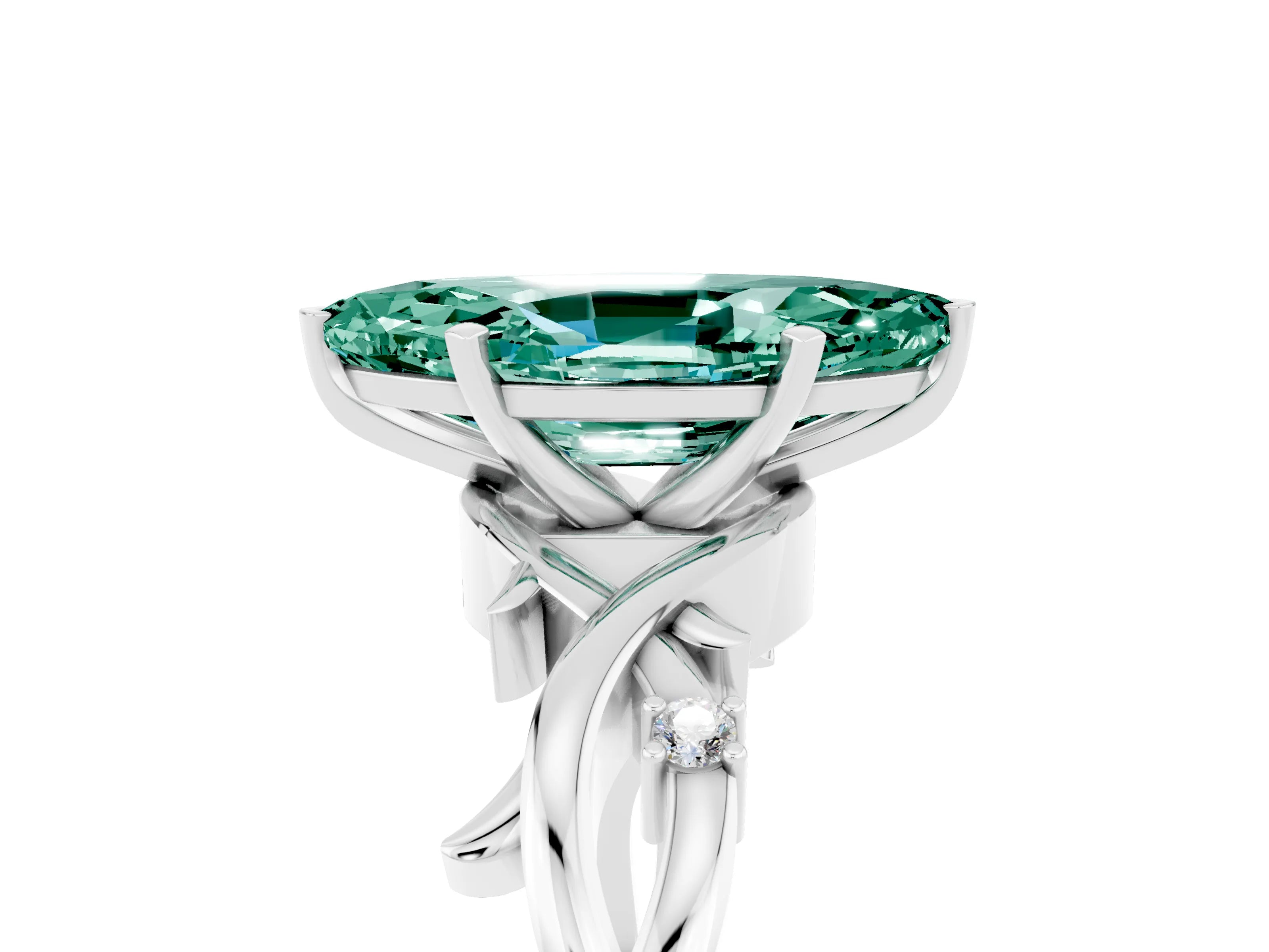 White gold Marquise Cut Green Sapphire Solitaire Ring with Milgrain Pavé Band and Four-Prong Setting_41