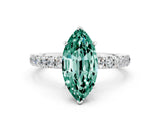 White gold Marquise Cut Green Sapphire Solitaire Ring with Pavé Accents and Four-Prong Setting