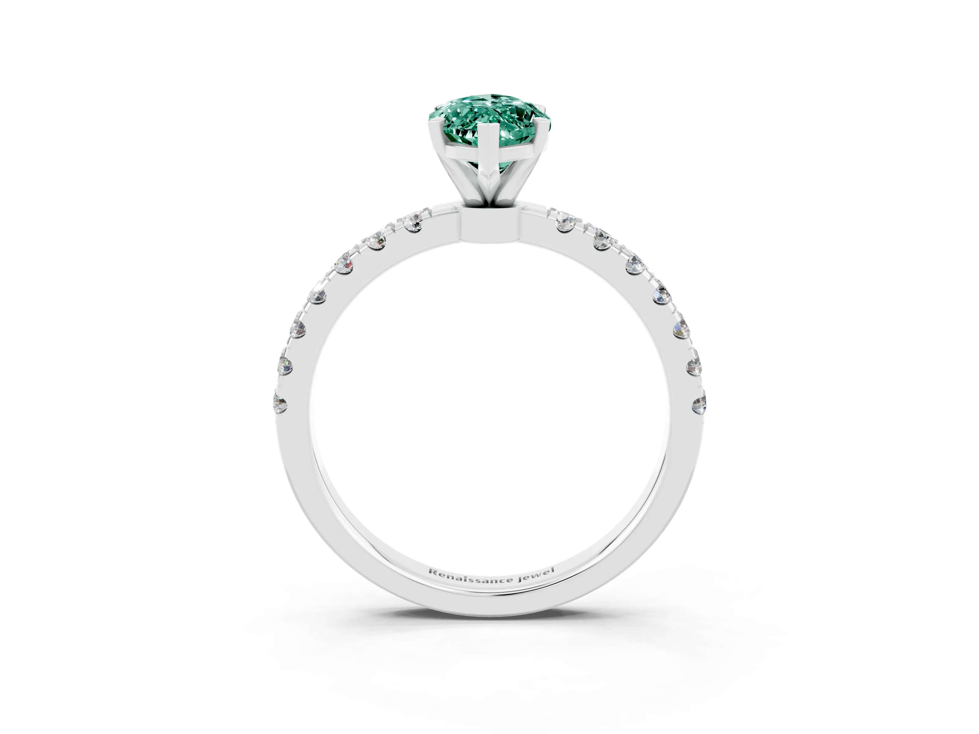 White gold Marquise Cut Green Sapphire Solitaire Ring with Pavé Accents and Four-Prong Setting_3