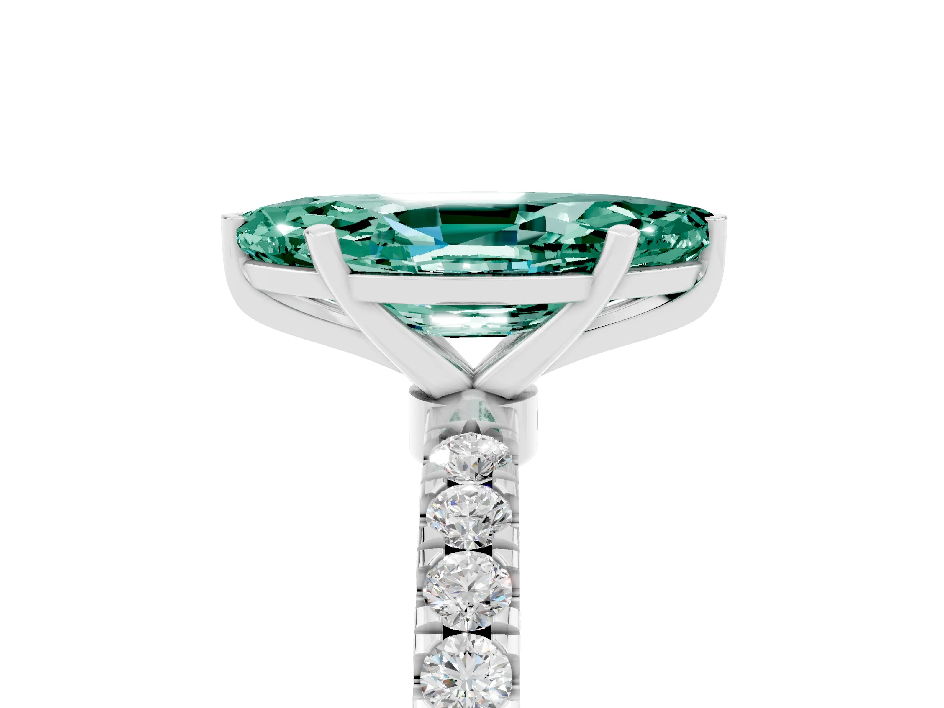 White gold Marquise Cut Green Sapphire Solitaire Ring with Pavé Accents and Four-Prong Setting_5