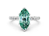 White gold Marquise Cut Green Sapphire Solitaire Ring with Pavé Band and Four-Prong Setting_24