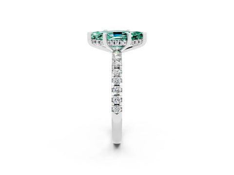 White gold Marquise Cut Green Sapphire Solitaire Ring with Pavé Band and Four-Prong Setting_26