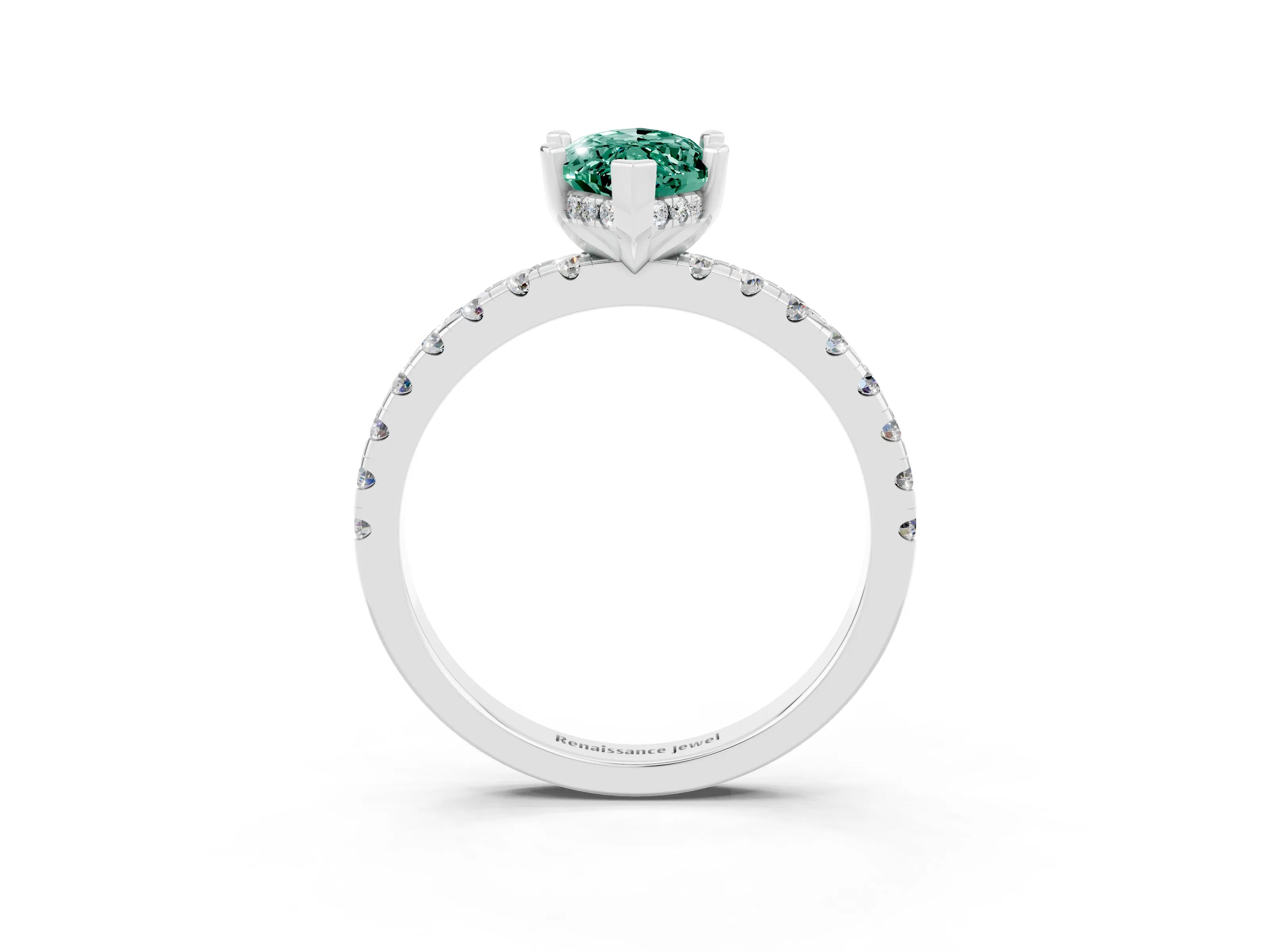 White gold Marquise Cut Green Sapphire Solitaire Ring with Pavé Band and Four-Prong Setting_27