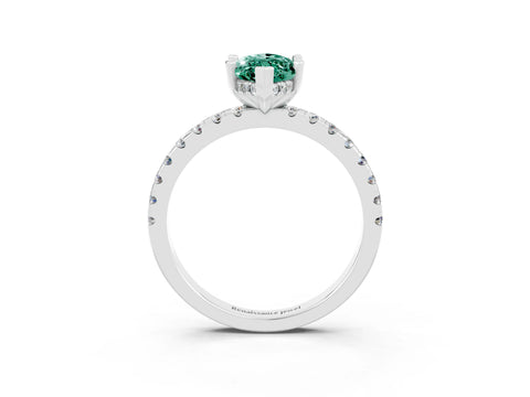 White gold Marquise Cut Green Sapphire Solitaire Ring with Pavé Band and Four-Prong Setting_27