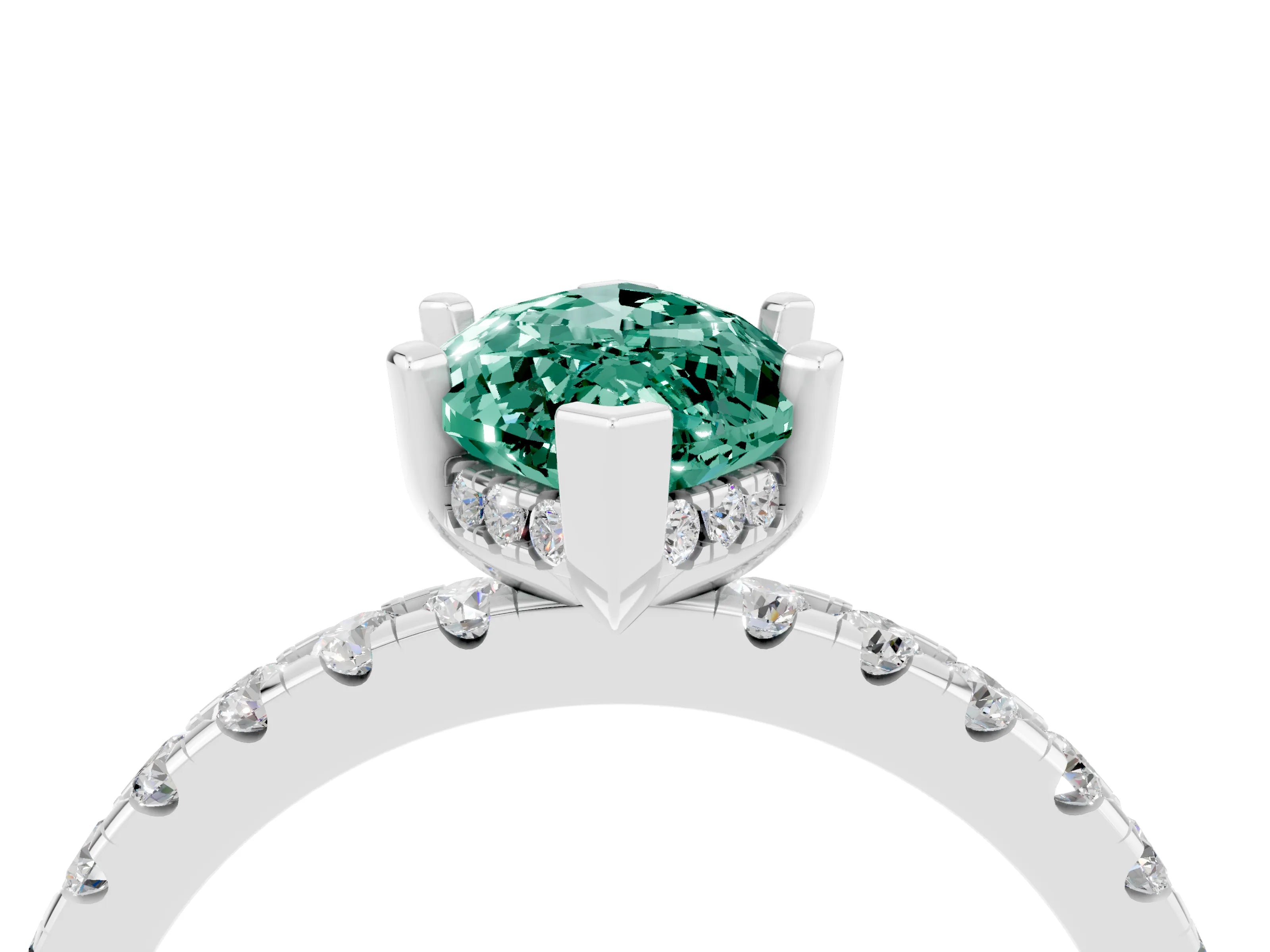 White gold Marquise Cut Green Sapphire Solitaire Ring with Pavé Band and Four-Prong Setting_28