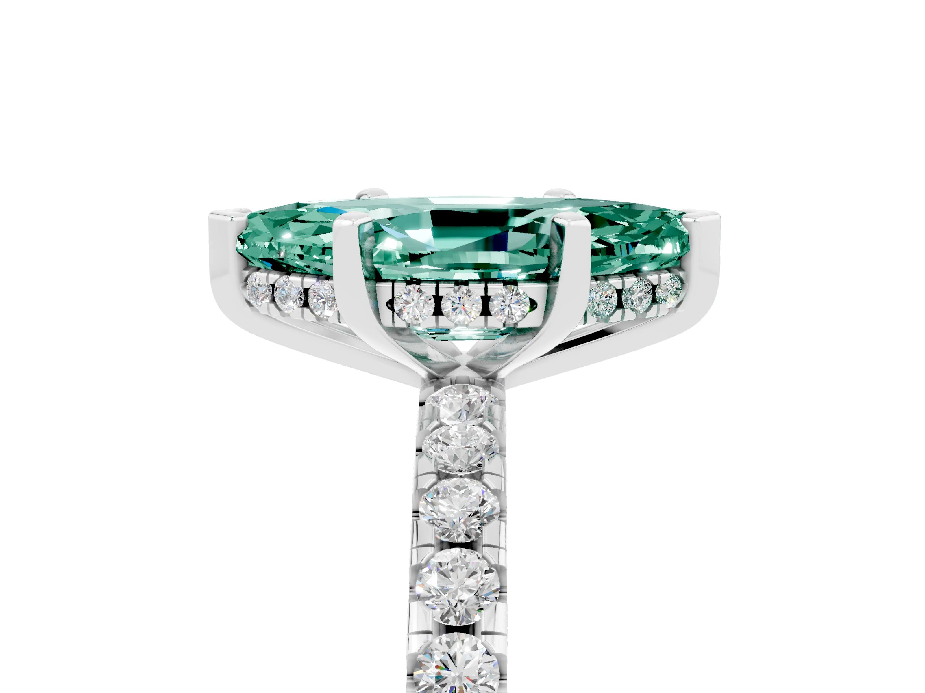 White gold Marquise Cut Green Sapphire Solitaire Ring with Pavé Band and Four-Prong Setting_29