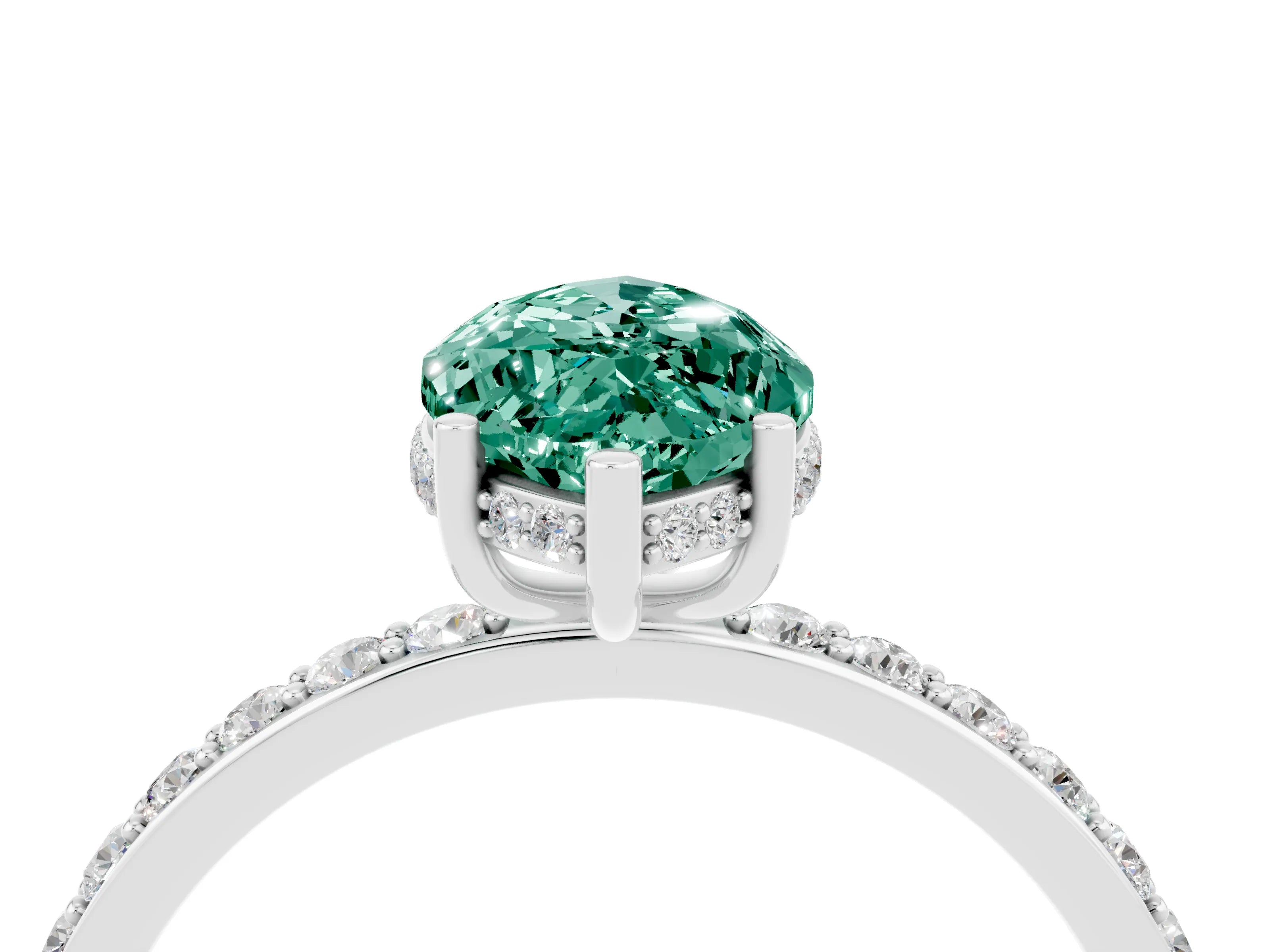 White gold Marquise Cut Green Sapphire Solitaire Ring with Pavé Band and Hidden Halo_28