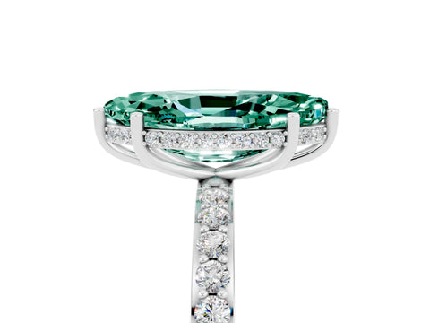 White gold Marquise Cut Green Sapphire Solitaire Ring with Pavé Band and Hidden Halo_29