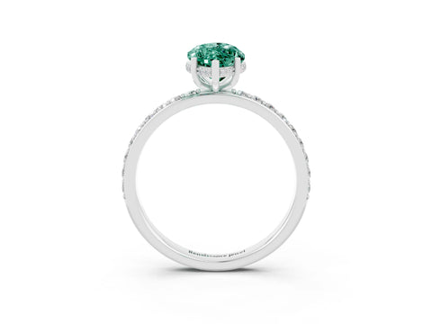White gold Marquise Cut Green Sapphire Solitaire Ring with Pavé Band and Hidden Halo_3