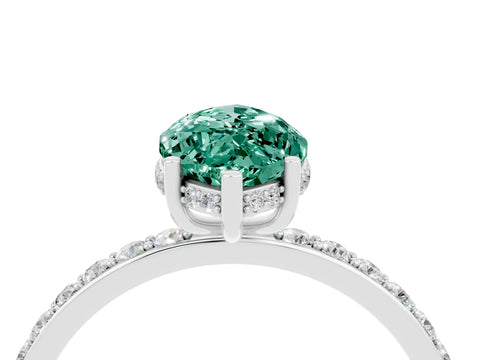 White gold Marquise Cut Green Sapphire Solitaire Ring with Pavé Band and Hidden Halo_4