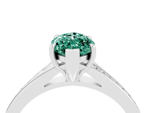 White gold Marquise Cut Green Sapphire Solitaire Ring with Pavé Band and Prong Setting_16