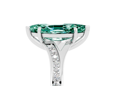 White gold Marquise Cut Green Sapphire Solitaire Ring with Pavé Band and Prong Setting_17