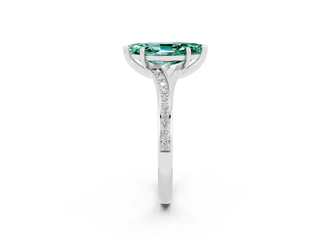 White gold Marquise Cut Green Sapphire Solitaire Ring with Pavé Band and Prong Setting_2