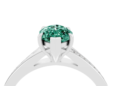 White gold Marquise Cut Green Sapphire Solitaire Ring with Pavé Band and Prong Setting_4