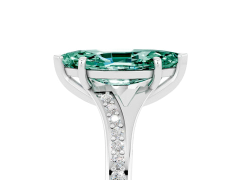 White gold Marquise Cut Green Sapphire Solitaire Ring with Pavé Band and Prong Setting_5