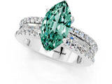 White gold Marquise Cut Green Sapphire Solitaire Ring with Pavé and Channel Set Band_1