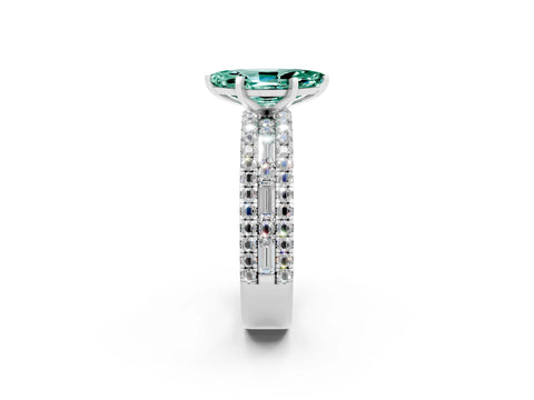 White gold Marquise Cut Green Sapphire Solitaire Ring with Pavé and Channel Set Band_2