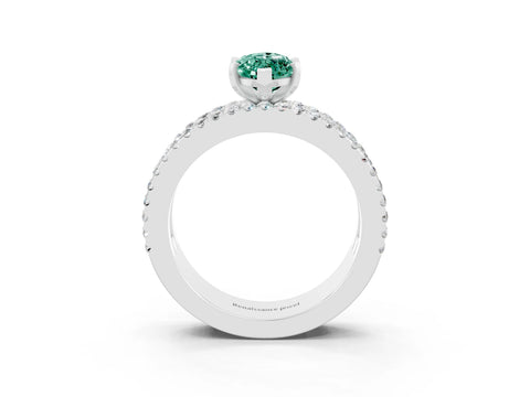 White gold Marquise Cut Green Sapphire Solitaire Ring with Pavé and Channel Set Band_3