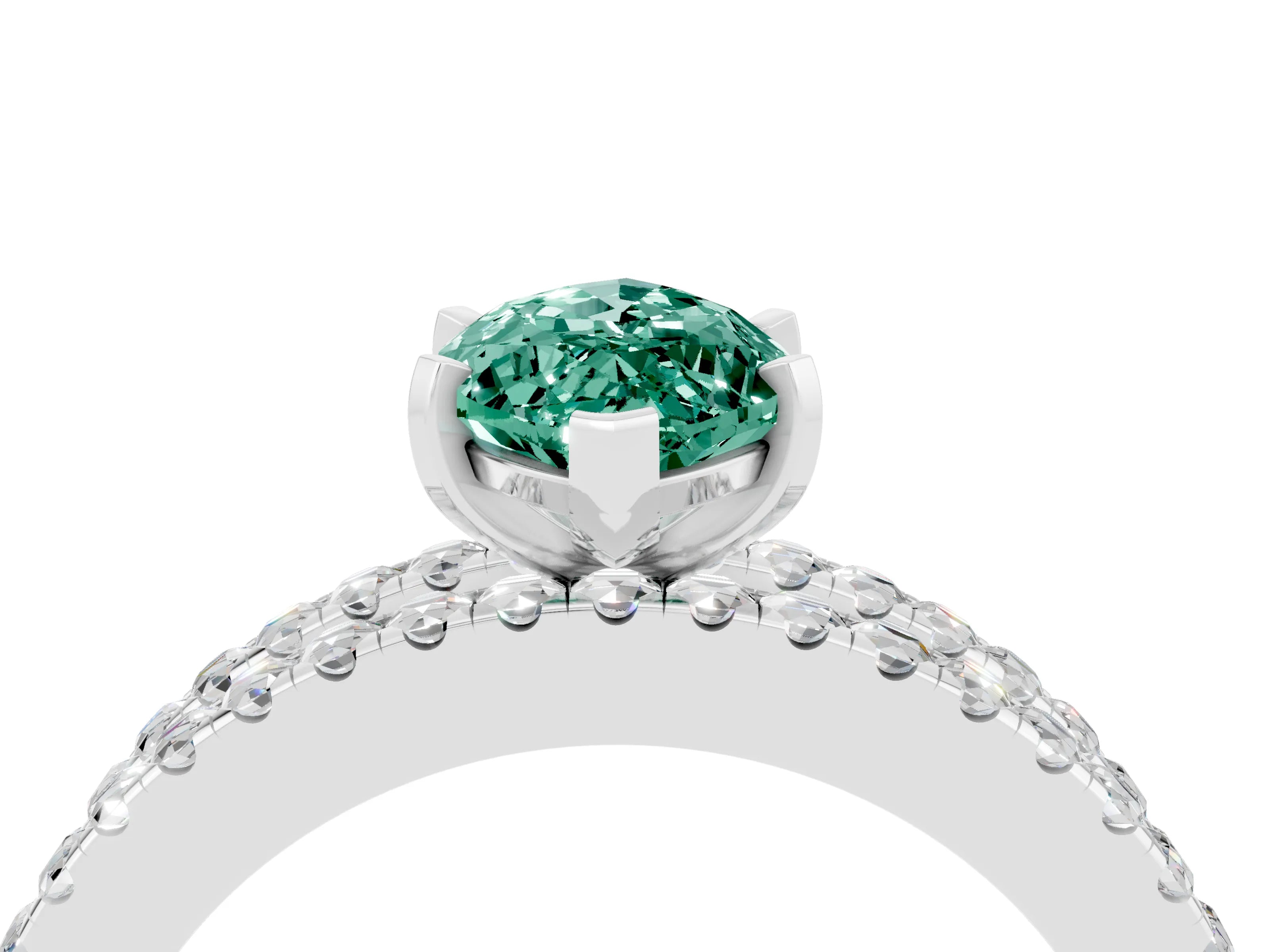 White gold Marquise Cut Green Sapphire Solitaire Ring with Pavé and Channel Set Band_4