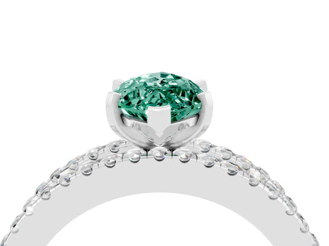 White gold Marquise Cut Green Sapphire Solitaire Ring with Pavé and Channel Set Band_4