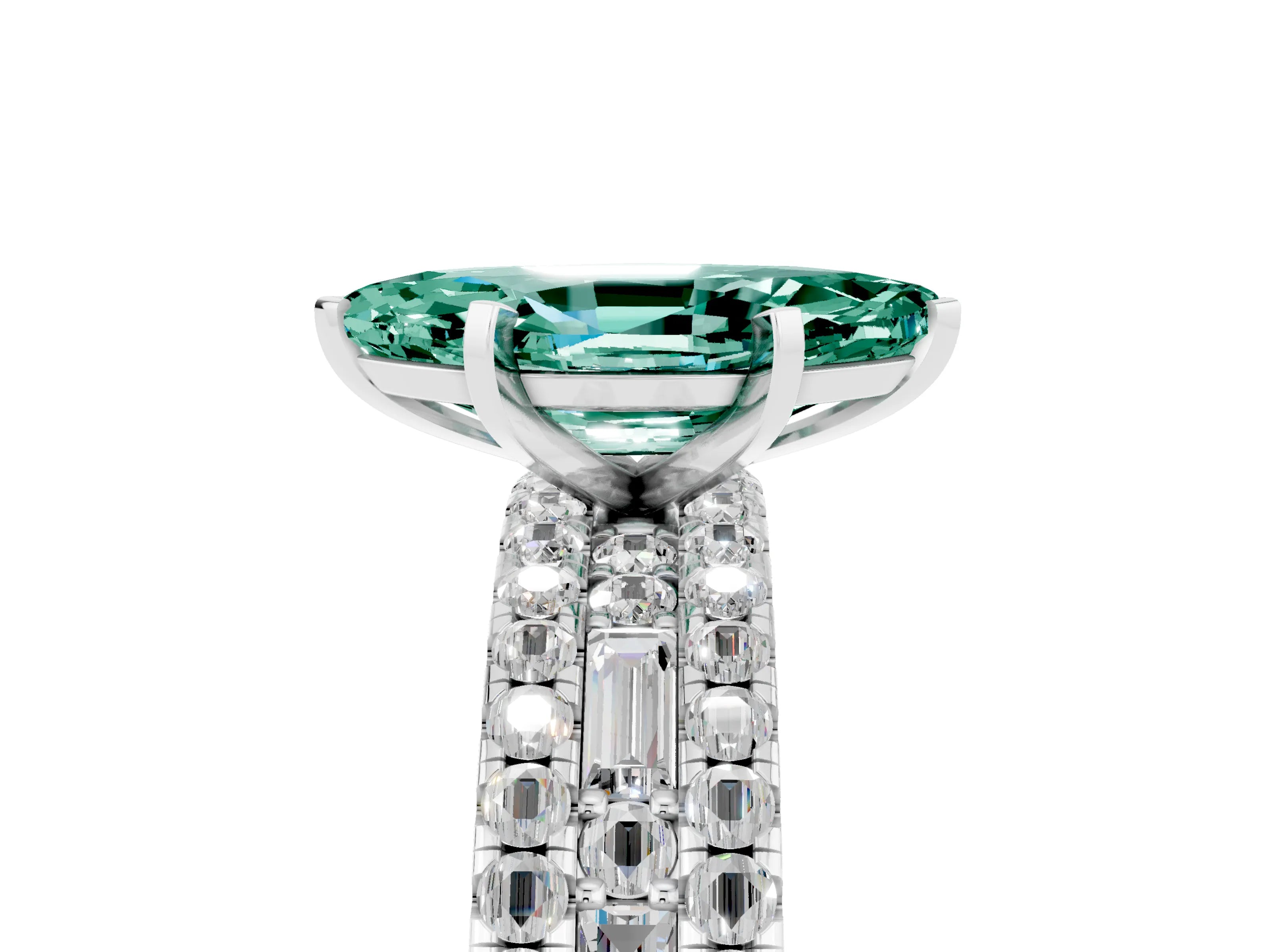 White gold Marquise Cut Green Sapphire Solitaire Ring with Pavé and Channel Set Band_5