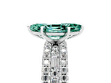 White gold Marquise Cut Green Sapphire Solitaire Ring with Pavé and Channel Set Band_5