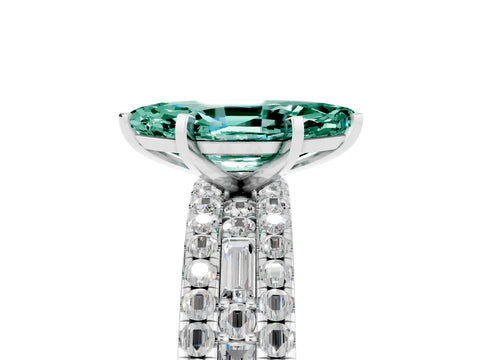 White gold Marquise Cut Green Sapphire Solitaire Ring with Pavé and Channel Set Band_5
