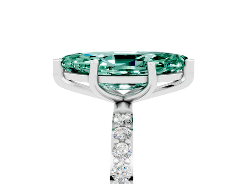White gold Marquise Cut Green Sapphire Solitaire Ring with Pave Band and Four Prong Setting_17