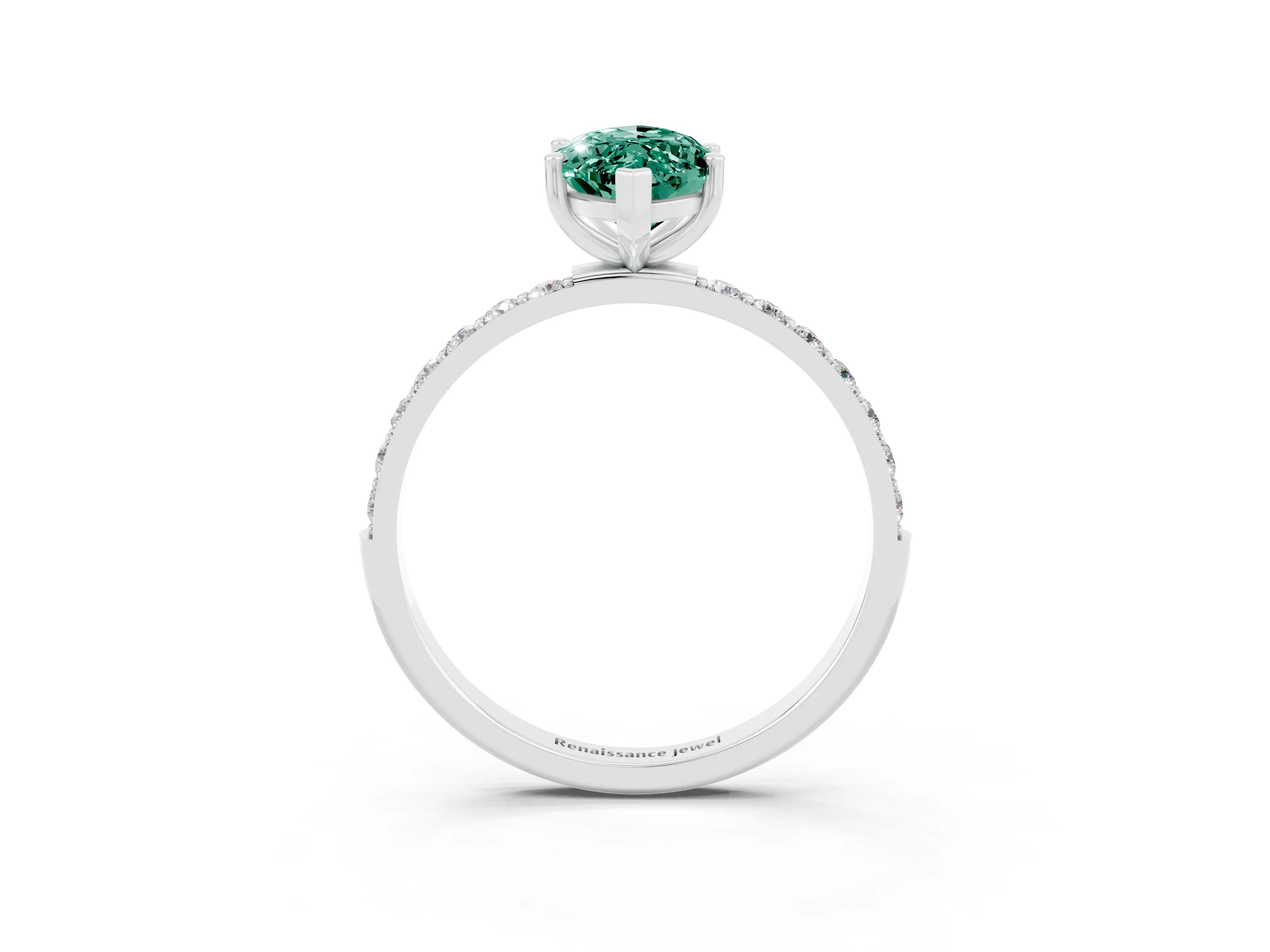 White gold Marquise Cut Green Sapphire Solitaire Ring with Pave Band and Four Prong Setting_27