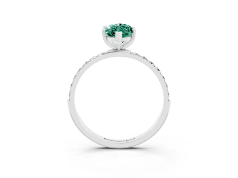 White gold Marquise Cut Green Sapphire Solitaire Ring with Pave Band and Four Prong Setting_27