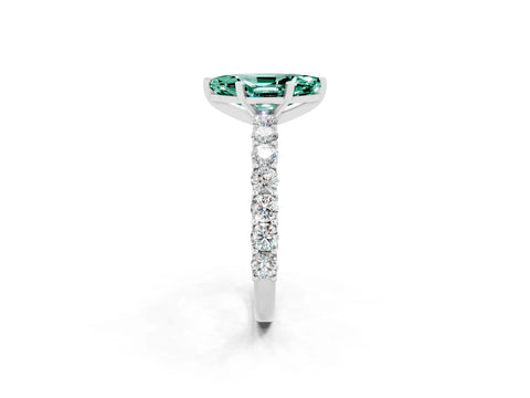White gold Marquise Cut Green Sapphire Solitaire Ring with Shared Prong Pavé Band and Four-Prong Setting_2