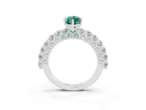 White gold Marquise Cut Green Sapphire Solitaire Ring with Shared Prong Pavé Band and Four-Prong Setting_3