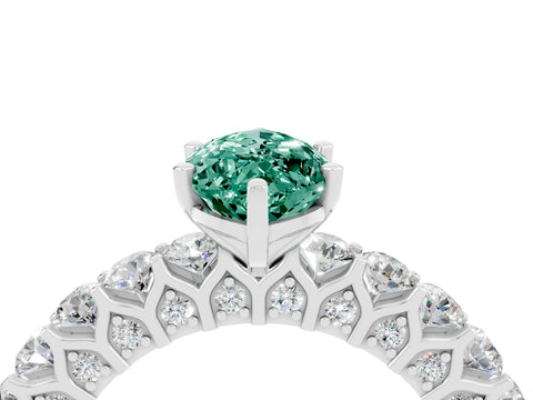 White gold Marquise Cut Green Sapphire Solitaire Ring with Shared Prong Pavé Band and Four-Prong Setting_4