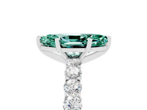 White gold Marquise Cut Green Sapphire Solitaire Ring with Shared Prong Pavé Band and Four-Prong Setting_5