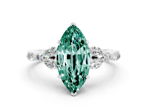 White gold Marquise Cut Green Sapphire Solitaire Ring with Side Stones and Four-Prong Setting_36