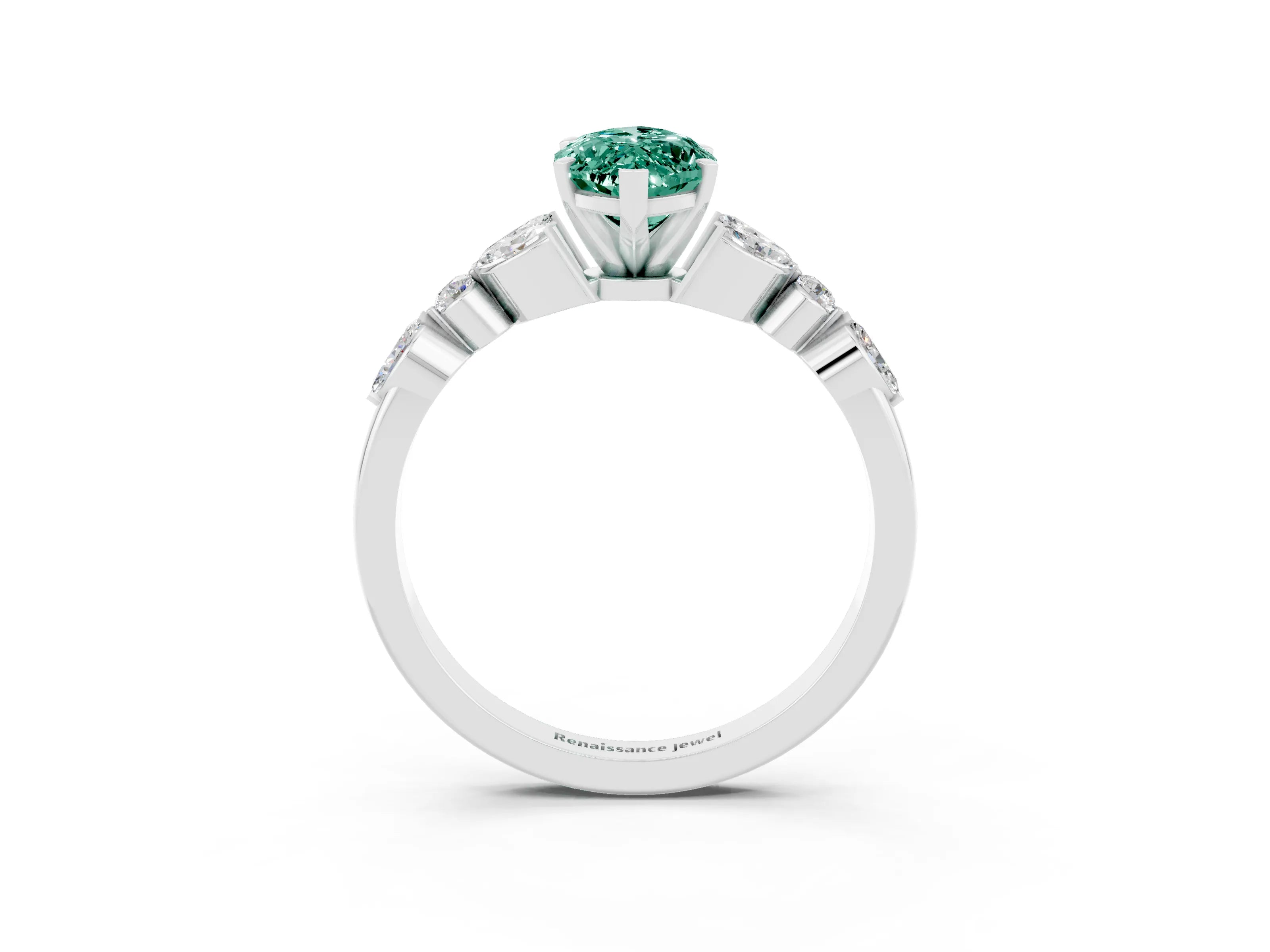 White gold Marquise Cut Green Sapphire Solitaire Ring with Side Stones and Four-Prong Setting_39