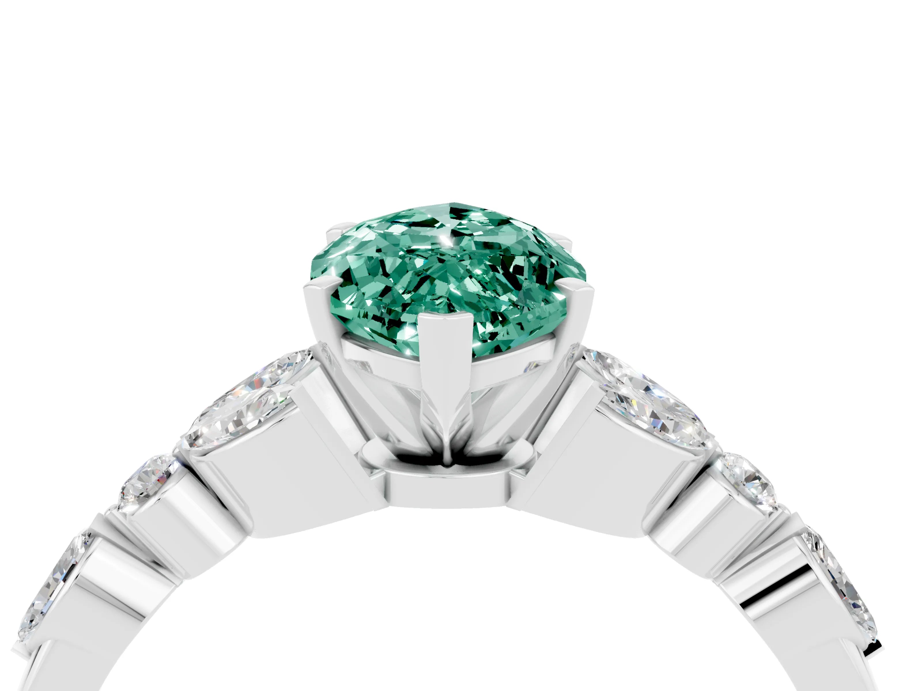 White gold Marquise Cut Green Sapphire Solitaire Ring with Side Stones and Four-Prong Setting_40