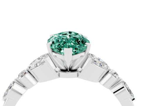 White gold Marquise Cut Green Sapphire Solitaire Ring with Side Stones and Four-Prong Setting_40