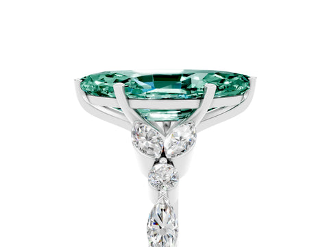 White gold Marquise Cut Green Sapphire Solitaire Ring with Side Stones and Four-Prong Setting_41