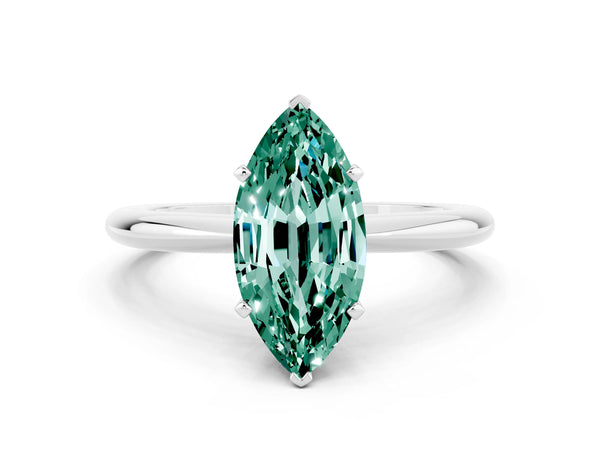 White gold Marquise Cut Green Sapphire Solitaire Ring with Six-Prong Setting and Classic Band