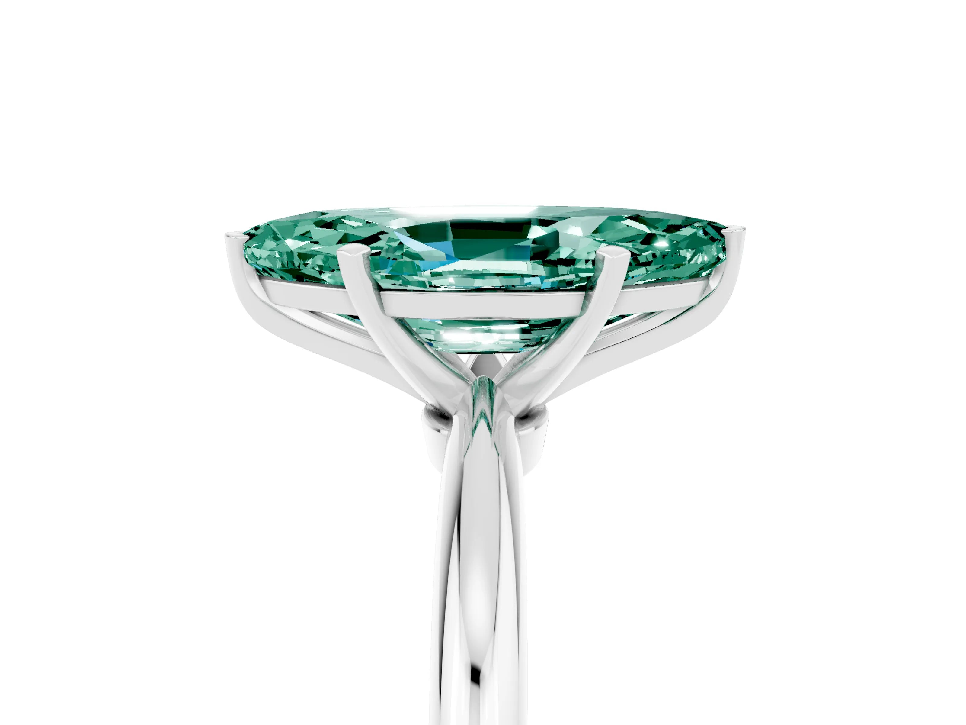White gold Marquise Cut Green Sapphire Solitaire Ring with Six-Prong Setting and Classic Band_17