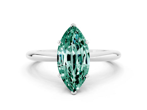 White gold Marquise Cut Green Sapphire Solitaire Ring with Six-Prong Setting and Classic Band